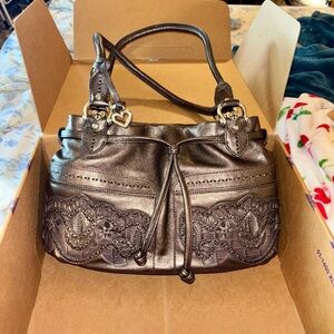 Brighton Lolita Pewter Metallic Brown Satchel